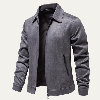 Men's Suede Leather Trucker Jacket Zip Up