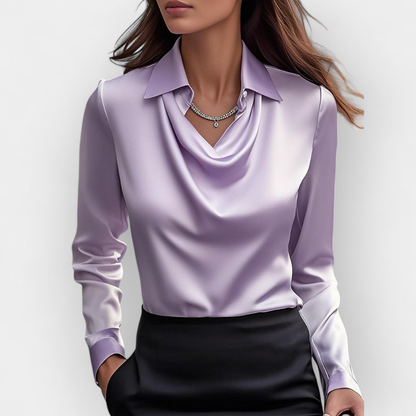 Women's Satin Blouse Waterfall Collar