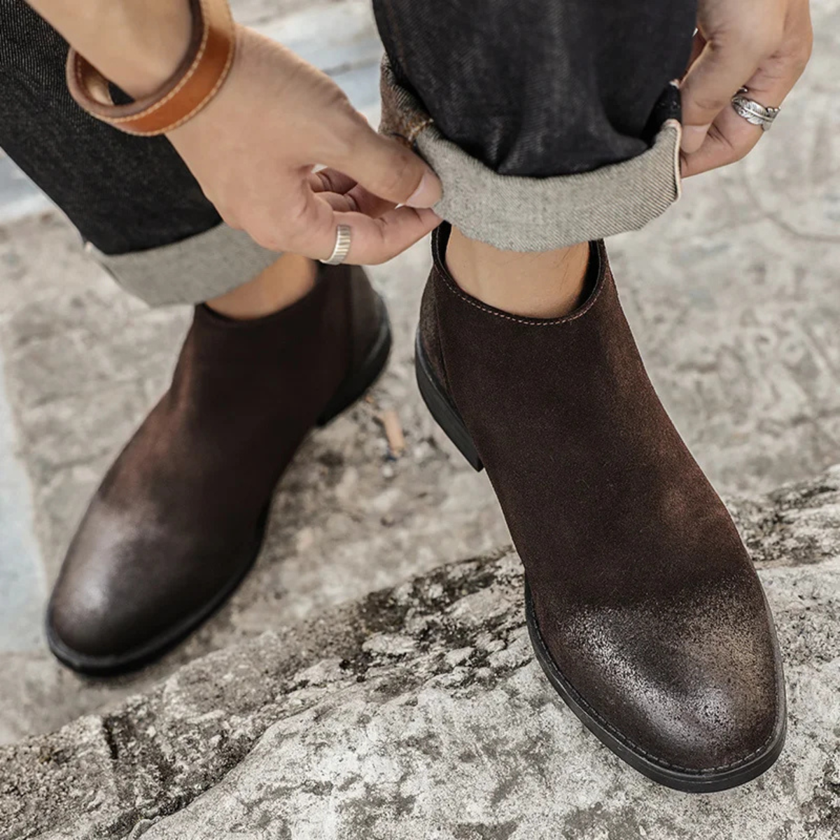 Vicenza Men's Suede Leather Ankle Boots Zip Up