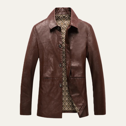 Men's Leather Winter Jacket Button Up