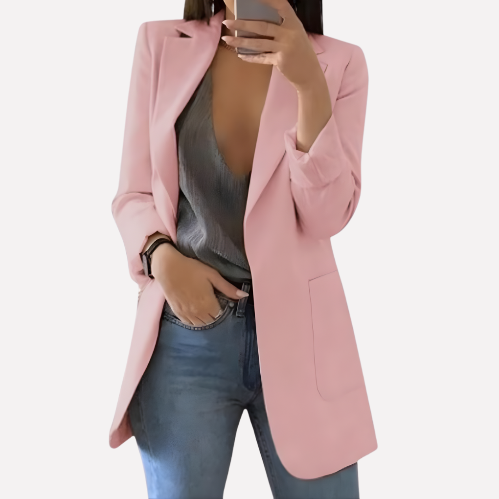 Women's Front Pocket Blazer Structured Everyday Wool Black
