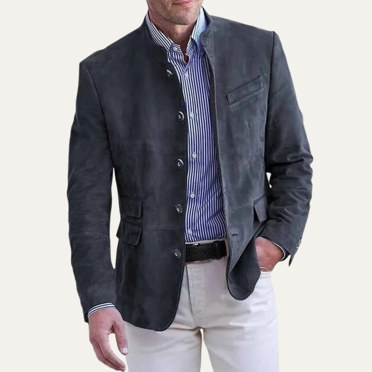 Men's Suede Blazer Jacket Single Breasted Brown
