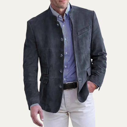 Men's Suede Blazer Jacket Single Breasted Brown