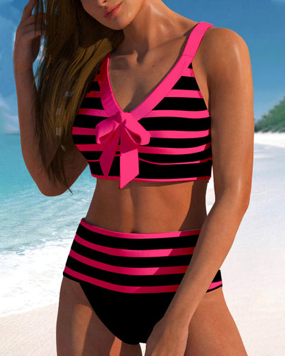 Classic High Waisted Stripe Swimwear Set
