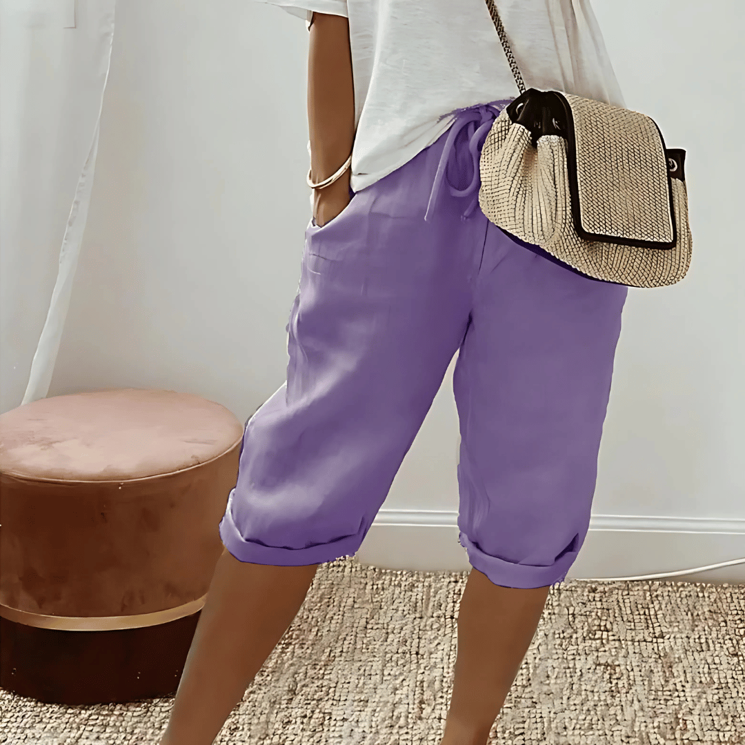 Women's Cotton Linen Harem Knee Length Shorts