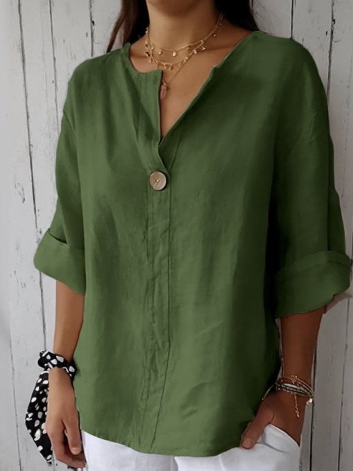 Women's V-Neck Blouse Three-Quarter Sleeves
