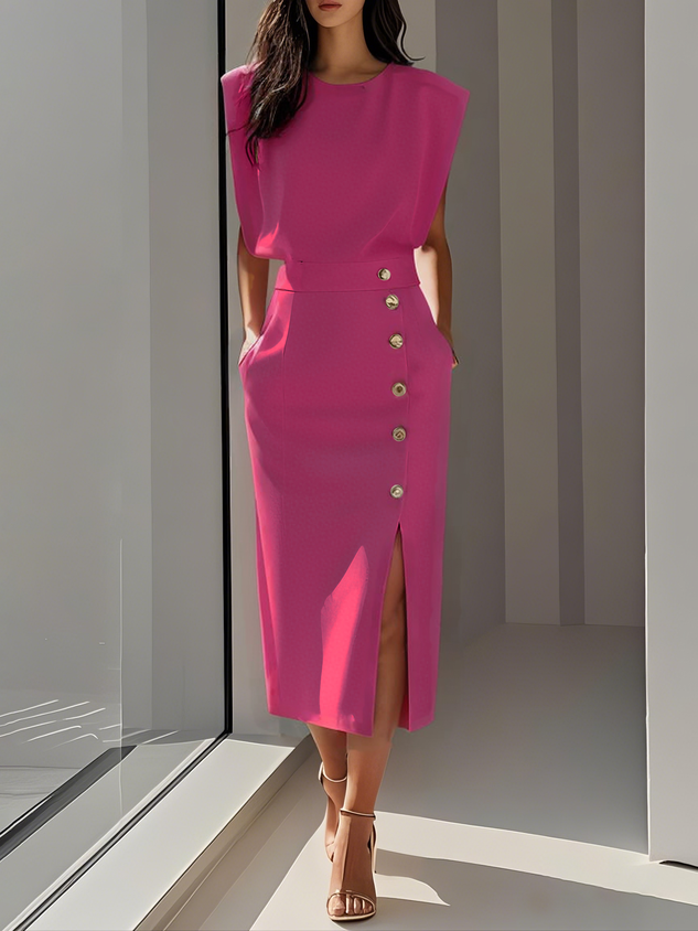 Elegant Ladies Cap Sleeveless Midi Dress