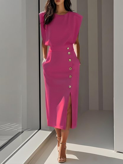 Elegant Ladies Cap Sleeveless Midi Dress
