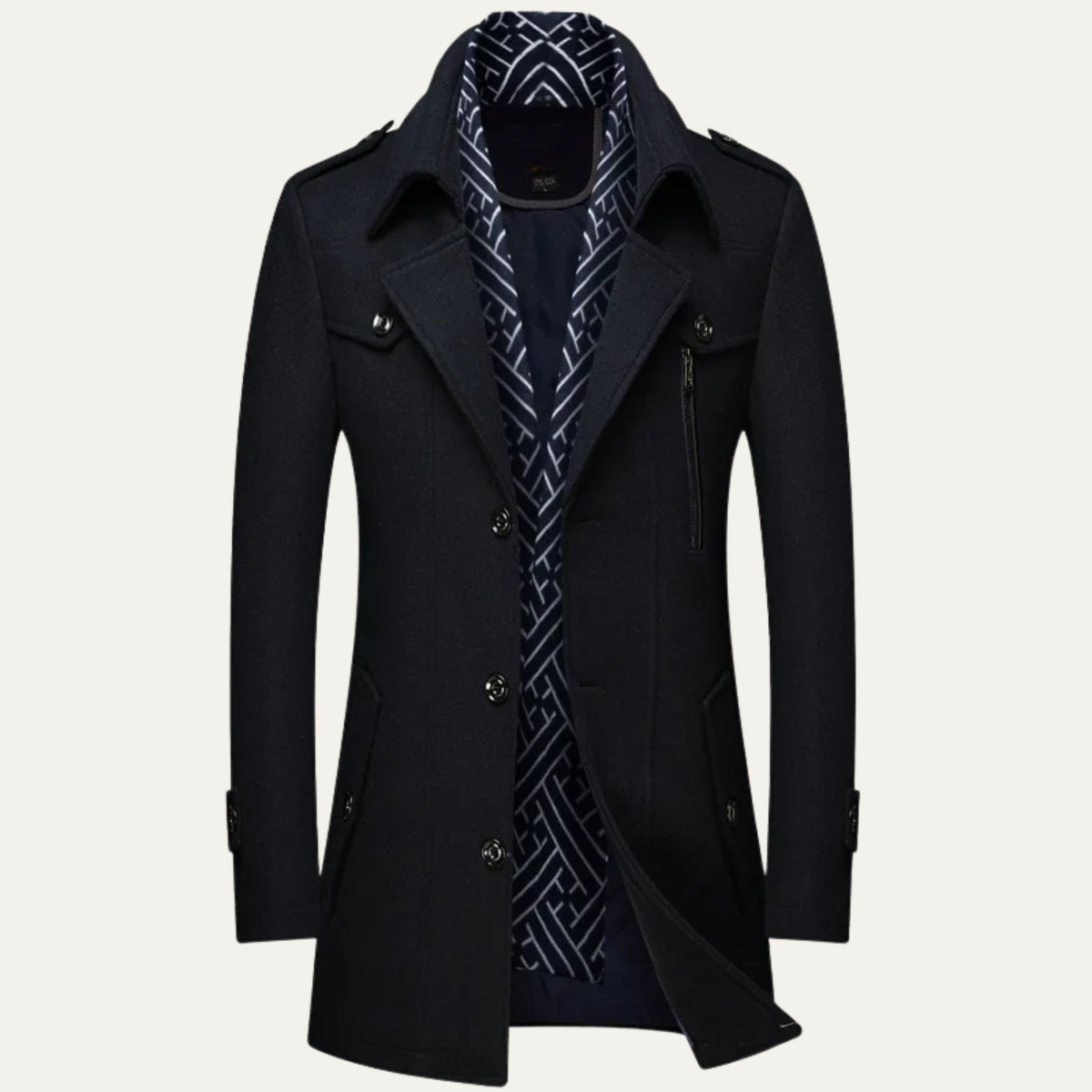 Avebury Men's Double Breasted Trench Coat Waterproof Wool Black - VibreMode