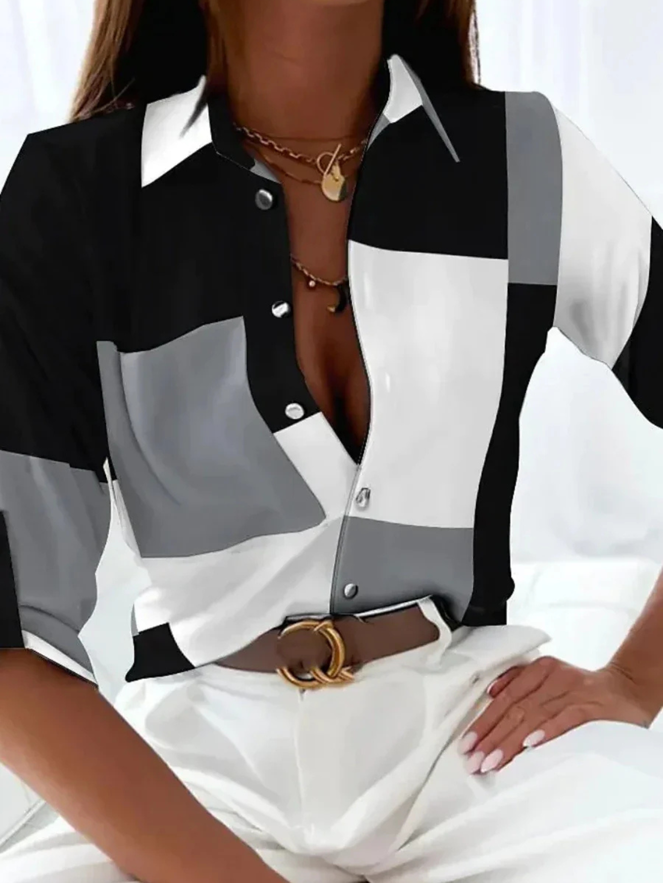 Women's Printed Button Front Blouse