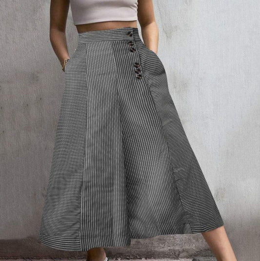 Women's Wide Leg High Waist Striped Pants - VibreMode