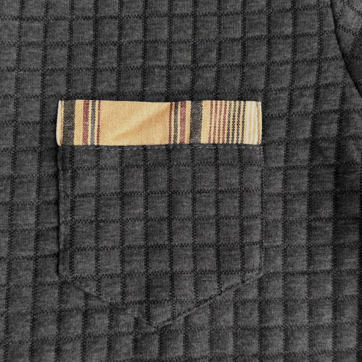 Men's Polo Sweater Textured Waffle Knit Plaid Trim