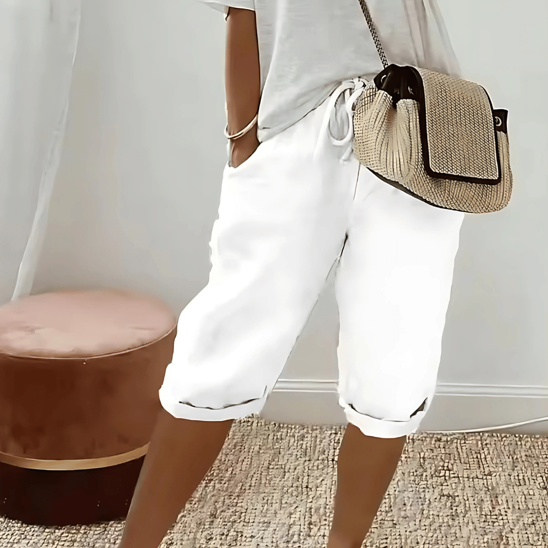 Women's Cotton Linen Harem Knee Length Shorts