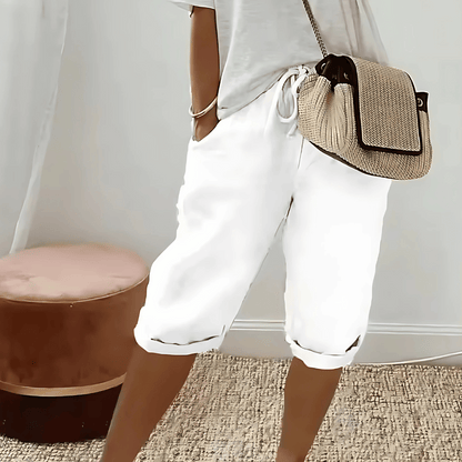 Women's Cotton Linen Harem Knee Length Shorts