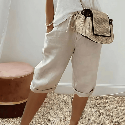 Women's Cotton Linen Harem Knee Length Shorts