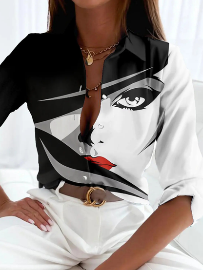 Women's Printed Button Front Blouse