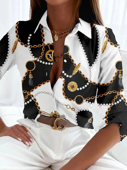Women's Printed Button Front Blouse