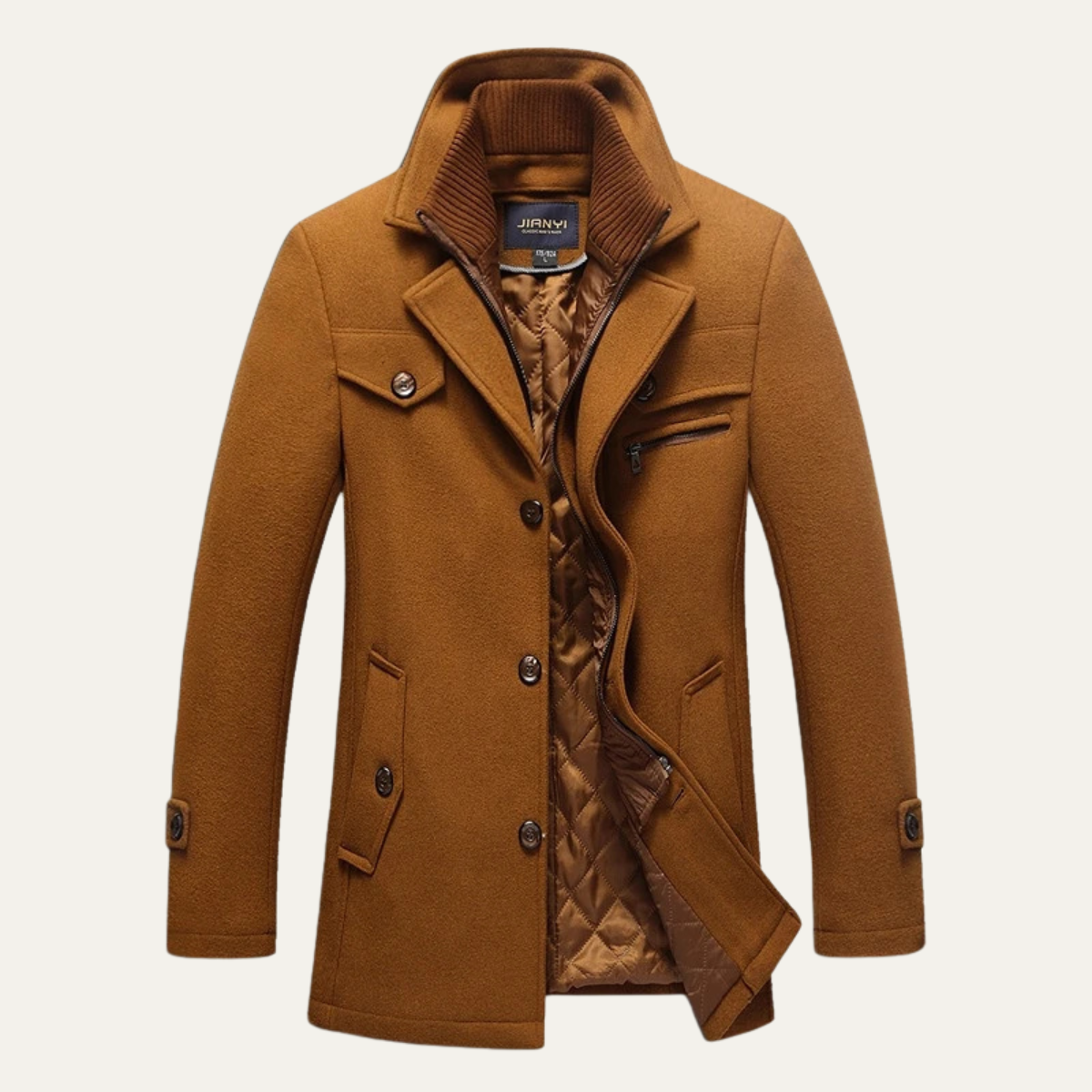 Men's Wool Blend Trench Coat Quilted Lining - VibreMode