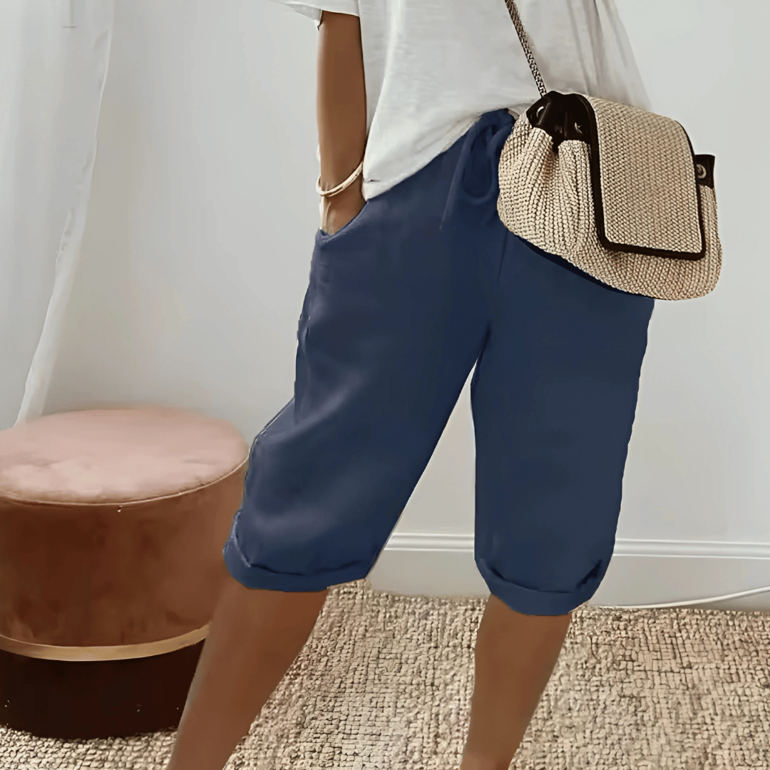 Women's Cotton Linen Harem Knee Length Shorts