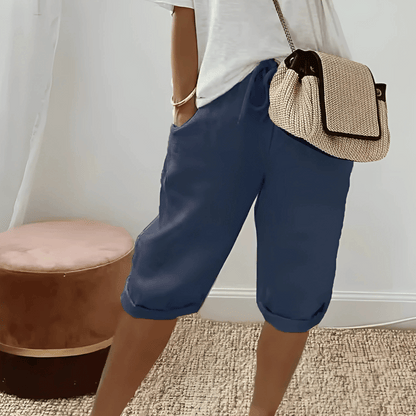 Women's Cotton Linen Harem Knee Length Shorts
