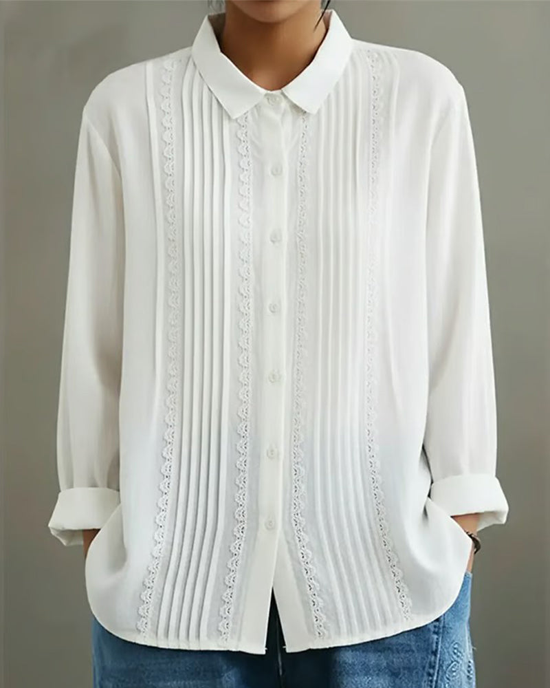 Women's Peter Pan Collar Long Sleeve Shirt Solid Color - VibreMode