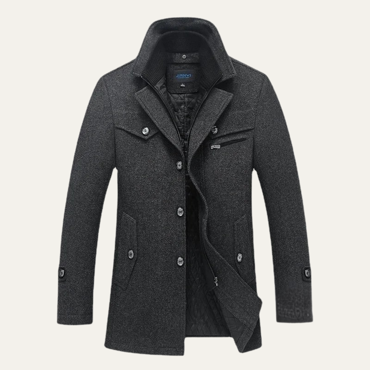 Men's Wool Blend Trench Coat Quilted Lining