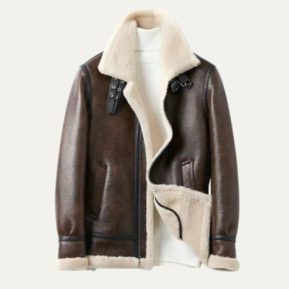 Men's Shearling Leather Aviator Jacket - VibreMode