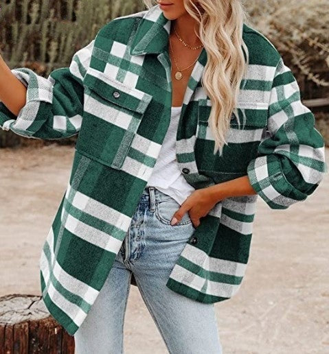Women's Plaid Flannel Jacket Oversized Cozy