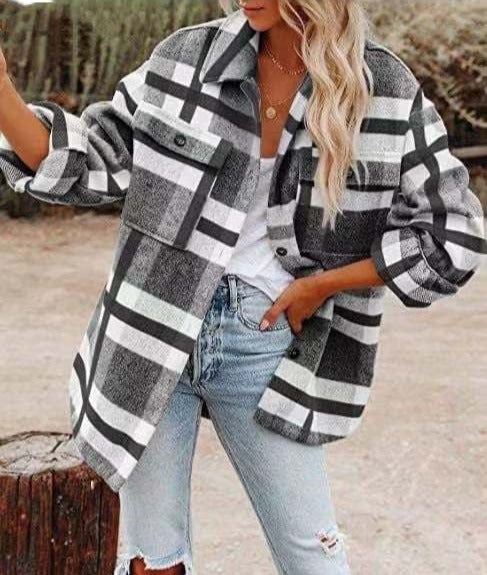 Women's Plaid Flannel Jacket Oversized Cozy