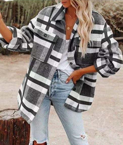 Women's Plaid Flannel Jacket Oversized Cozy