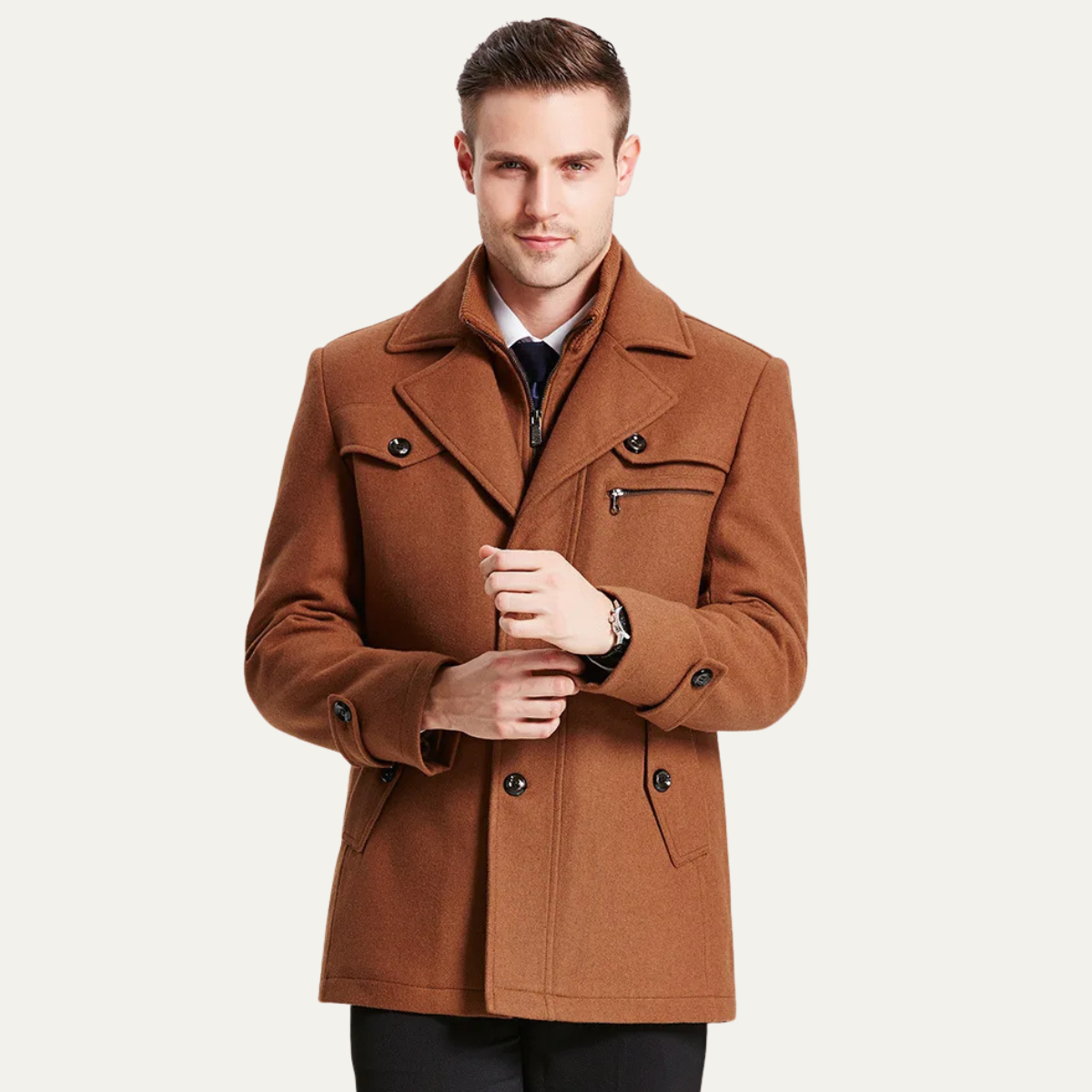 Men's Wool Blend Trench Coat Quilted Lining