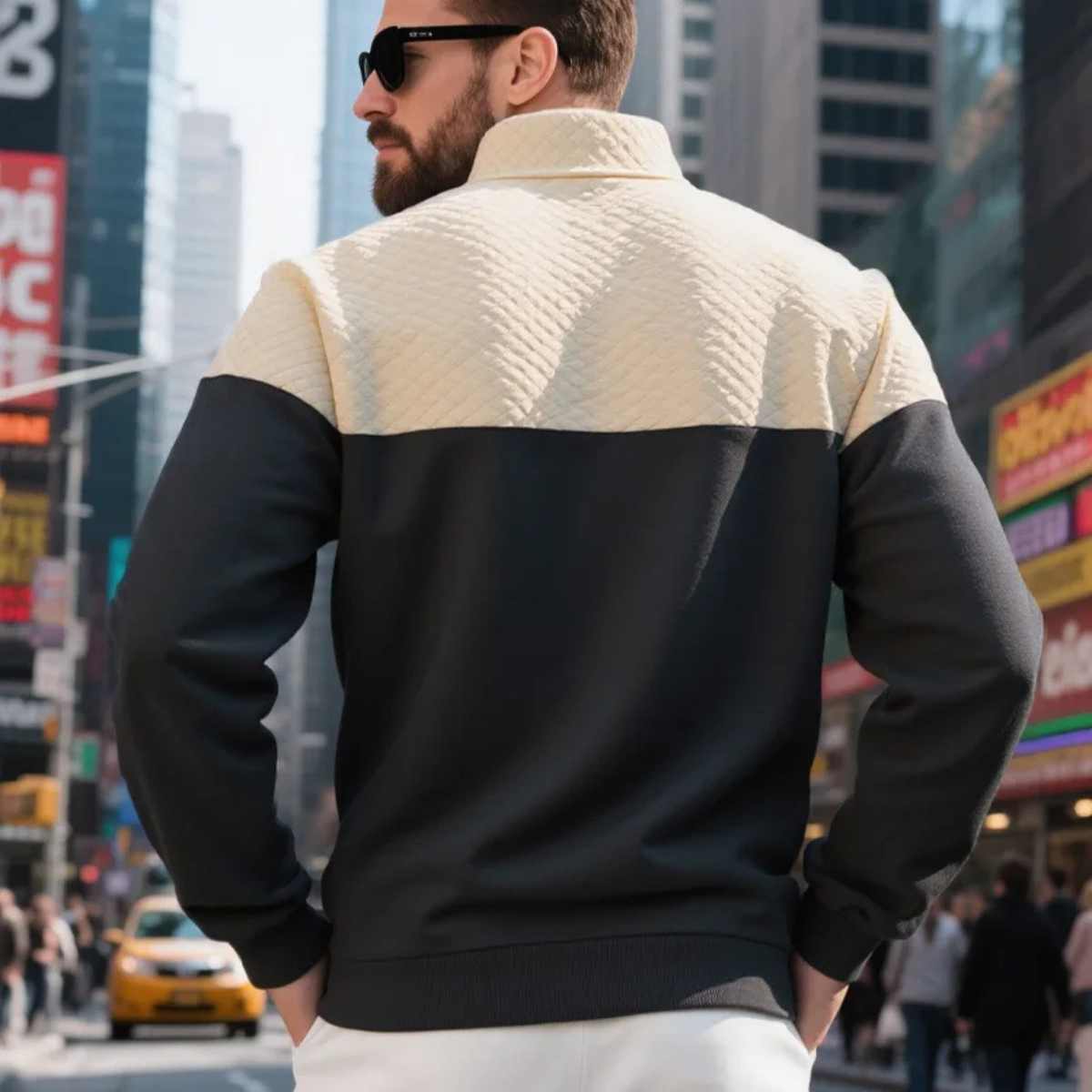 Men's Quilted Half Zip Sweater Color Block