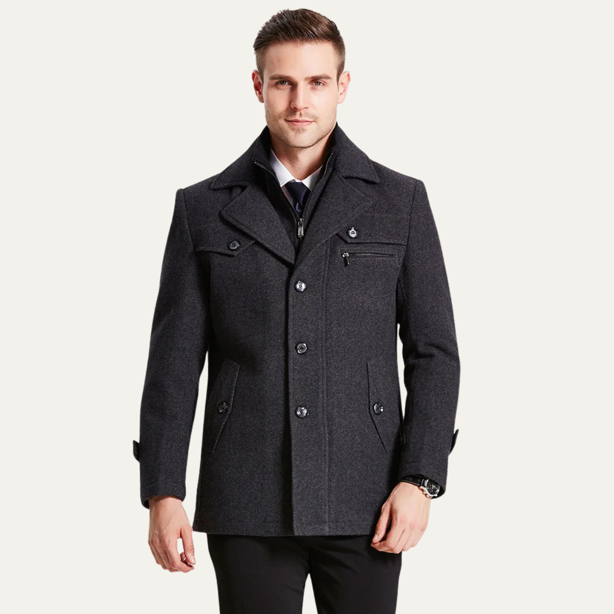 Men's Wool Blend Trench Coat Quilted Lining