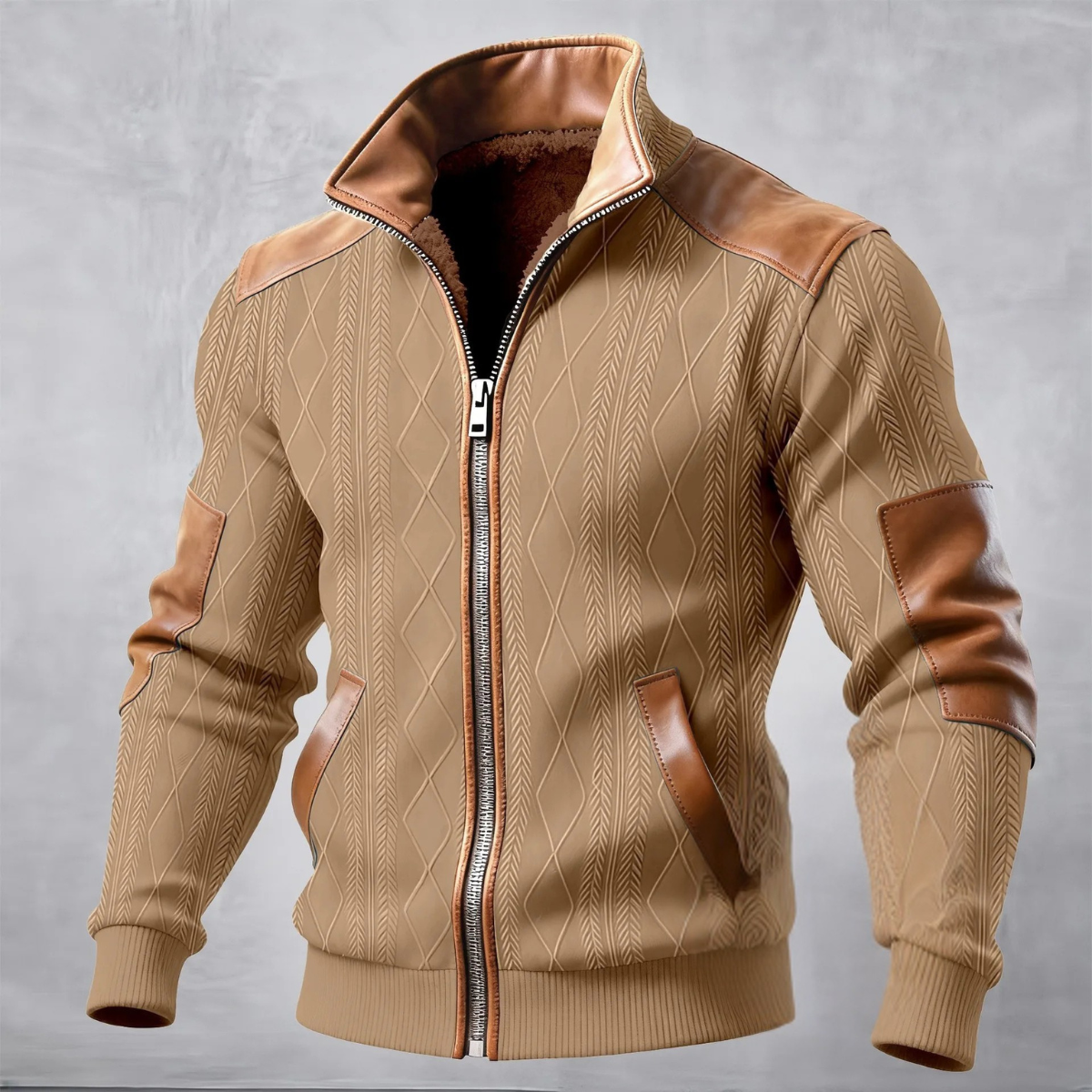 Men's Cable Knit Sweater Jacket Fleece Lined Zip Up