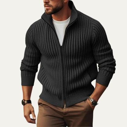 Men's Modern Knit Cardigan Warm Zip Up Stand Collar