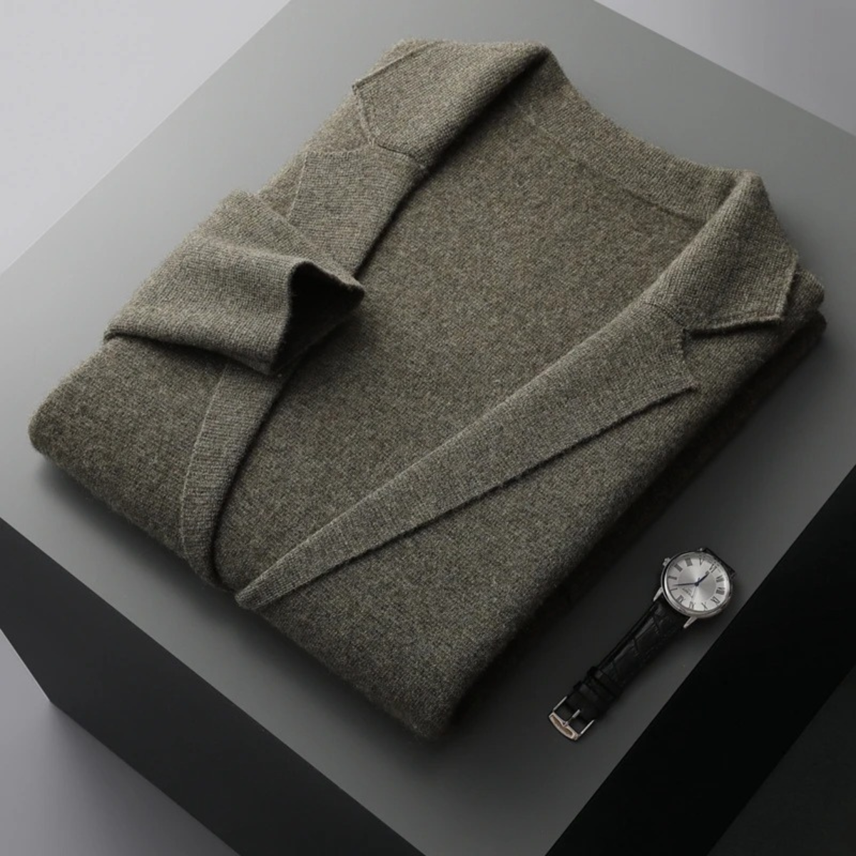Men's Wool Cardigan Blazer Charcoal Grey