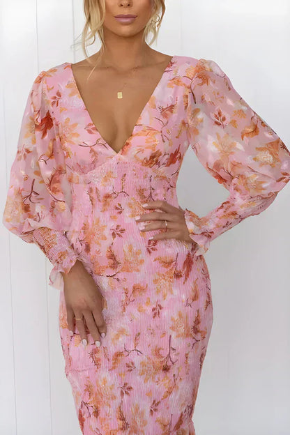 Women's Floral Draped Evening Dress