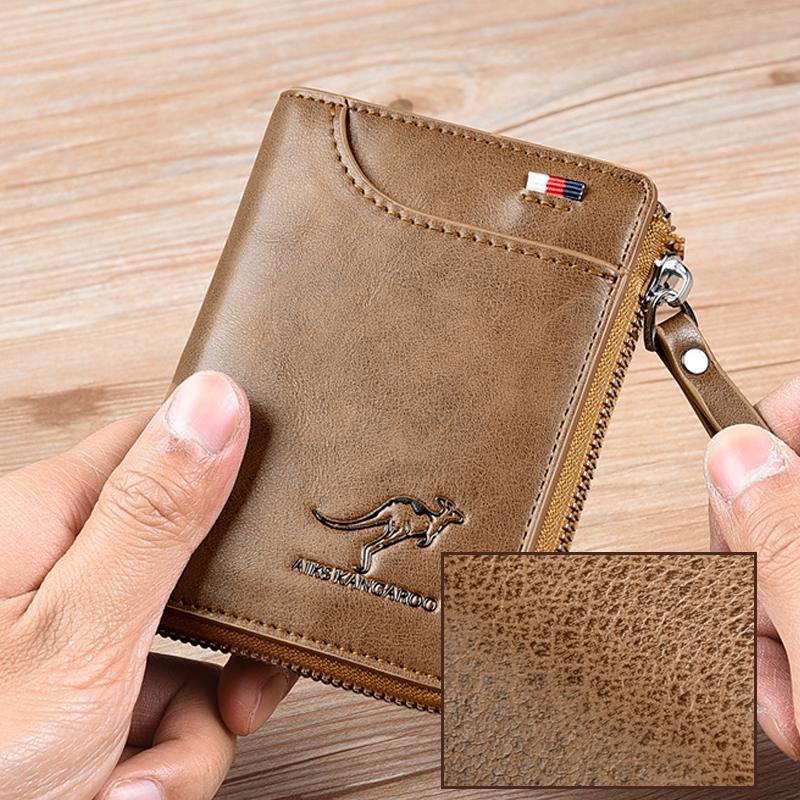 Compact Leather Wallet Rfid Blocking Brown