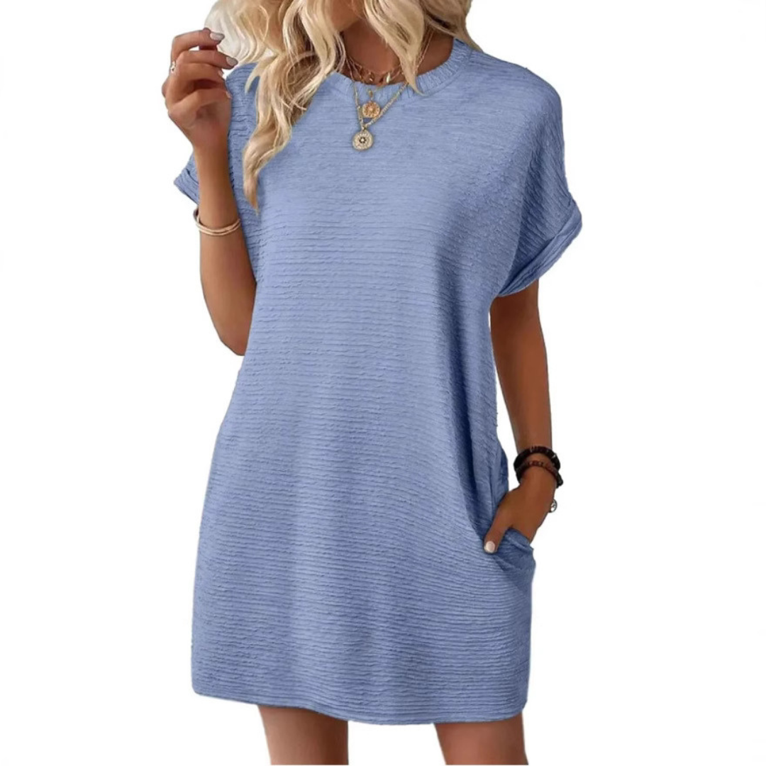 Women's Crew Neck Mini Dress Short Sleeve Cotton