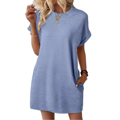 Women's Crew Neck Mini Dress Short Sleeve Cotton