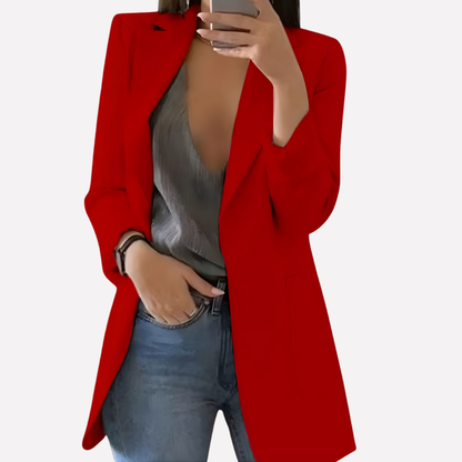 Women's Front Pocket Blazer Structured Everyday Wool Black