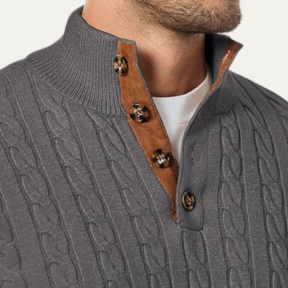 Men's Cable Knit Sweater Stand Collar