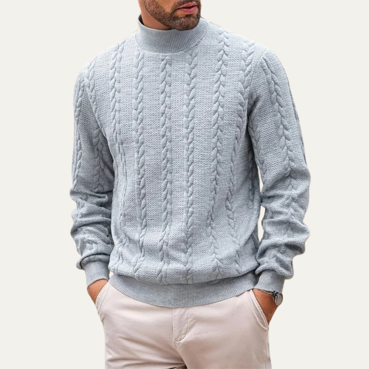 Men's Cable Knit Turtleneck Sweater Warm Ribbed
