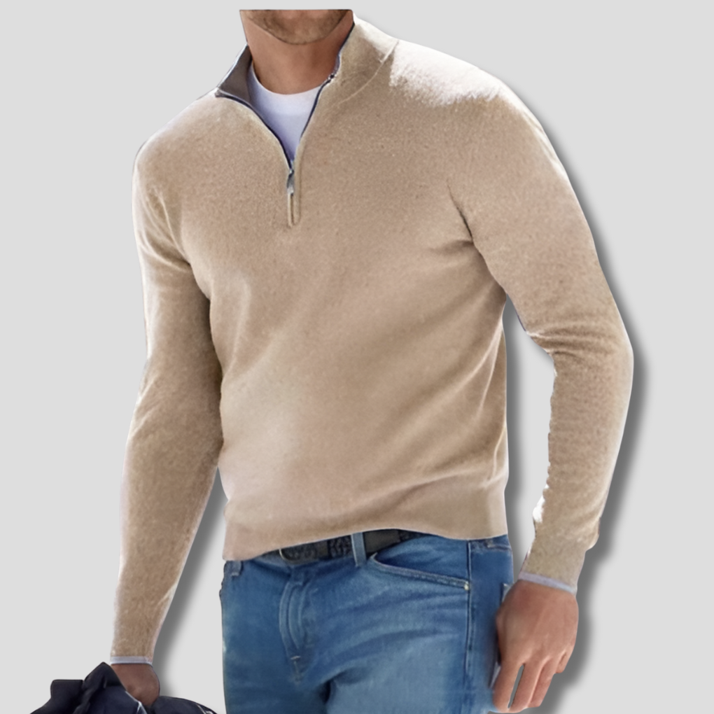 Men's Cotton Zipper Collar Pullover Sweater - VibreMode