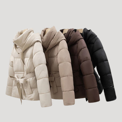 Women's Puffer Jacket Hooded Adjustable Belt