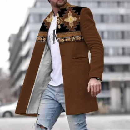 Men's Wool Blend Long Winter Jacket Red