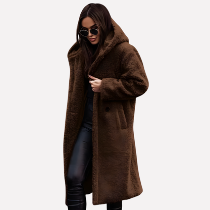 Women's Hooded Coat Button Closure