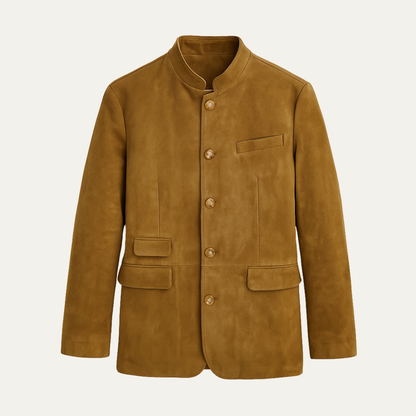 Men's Suede Blazer Jacket Single Breasted Brown - VibreMode
