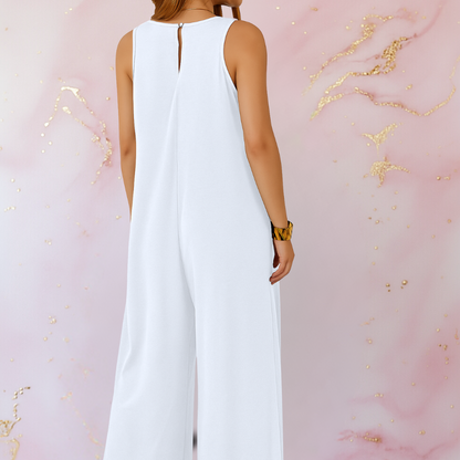 Black Women's Sleeveless Wide Leg Jumpsuit with Pockets