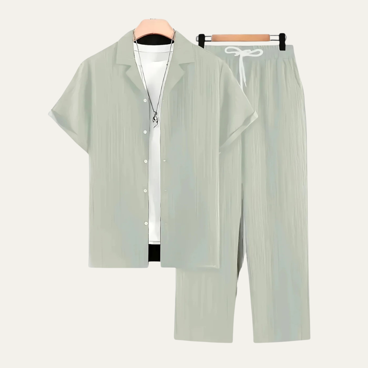 Men's Linen Two Piece Set Lightweight Shirt Pants
